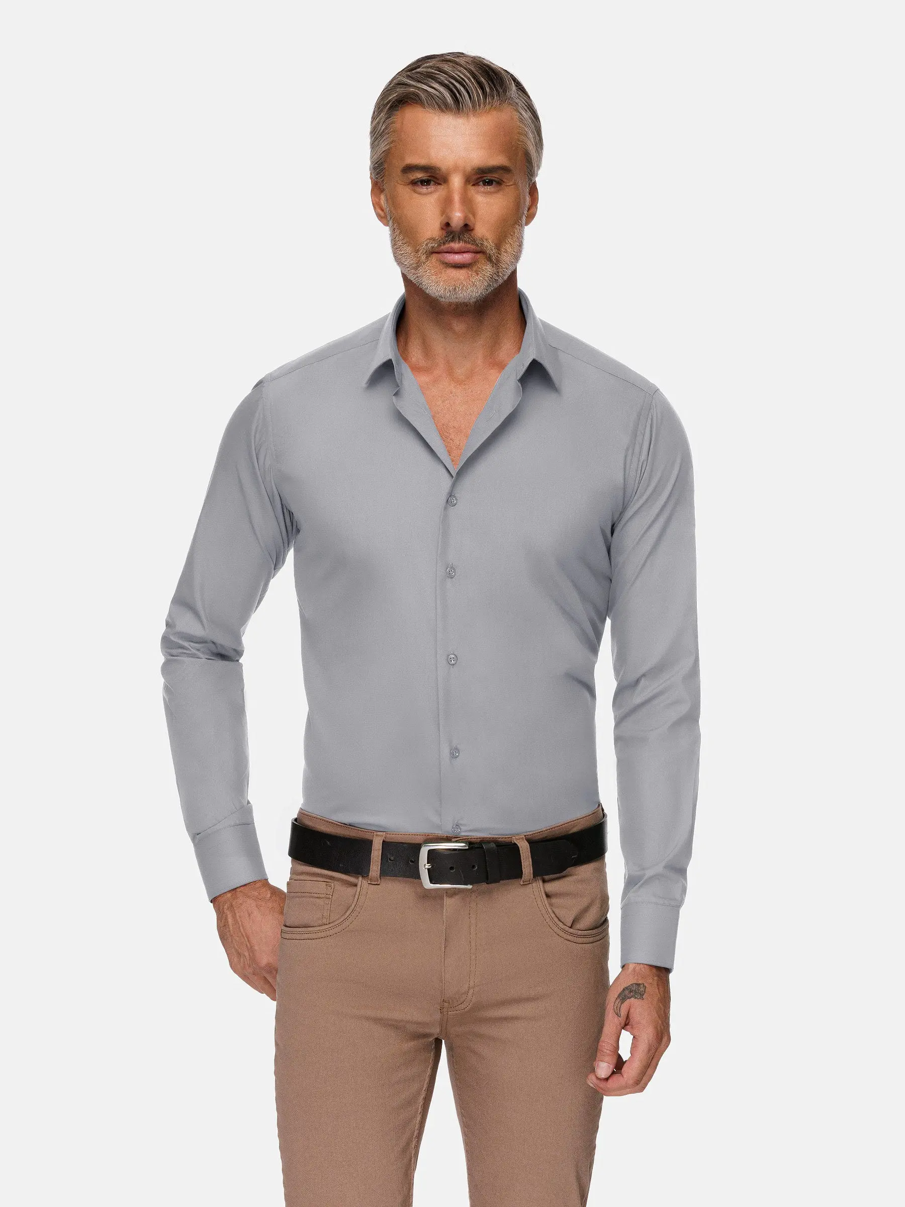 Leira effen grijze shirt met lange mouwen - Image 3
